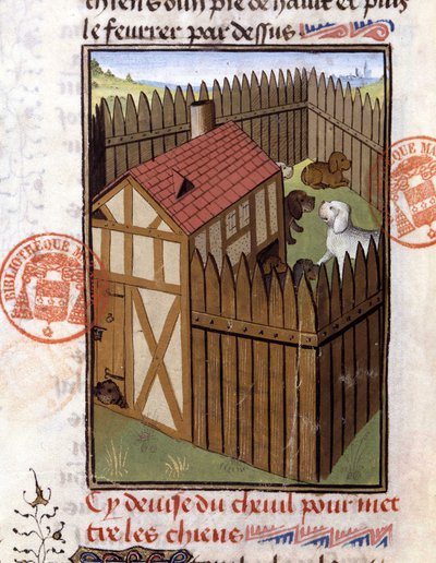 Psy myśliwskie w hodowli - w „Księdze myśliwskiej Gastona Phoebusa, hrabiego Foix, Lord of Bearn”” autorstwa French School