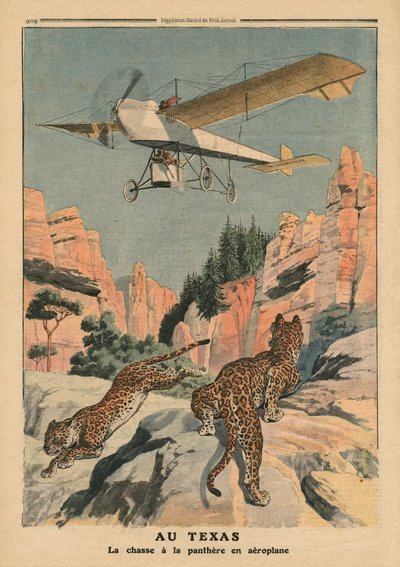 Polowanie na pantery z samolotu w Teksasie, ilustracja z „Le Petit Journal”, dodatek ilustr., 17 grudnia 1911 autorstwa French School