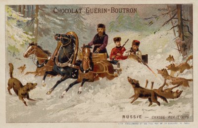 Polowanie na wilki, Rosja (chromolitho) autorstwa French School