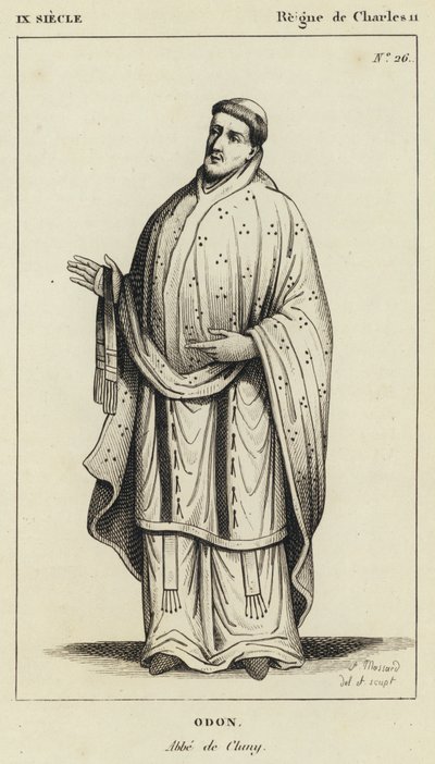 IX wiek, panowanie Karola II, Odon, Abbe de Cluny (rycina) autorstwa French School