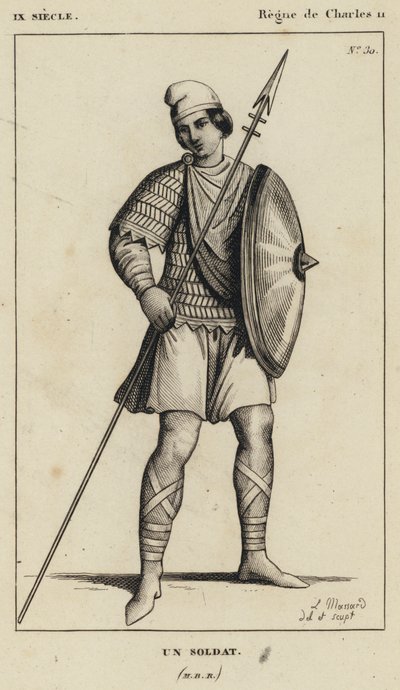 IX wiek, panowanie Karola II, żołnierza (rycina) autorstwa French School