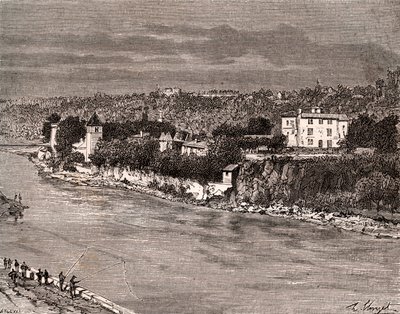 Ile Barbe w środku Saony, w 9. dzielnicy Lyonu - rycina w „La France illustree: geografia, historia, administracja statystyczna”” autorstwa V.-A. Słodowo-Brązowy. 1884 autorstwa French School