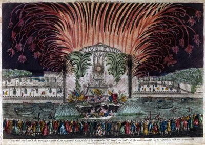 Iluminacja i fajerwerki na Placu Ludwika XV w Paryżu z okazji pokoju i inauguracji konnego pomnika króla 22 czerwca 1763 r. Privee Collection autorstwa French School
