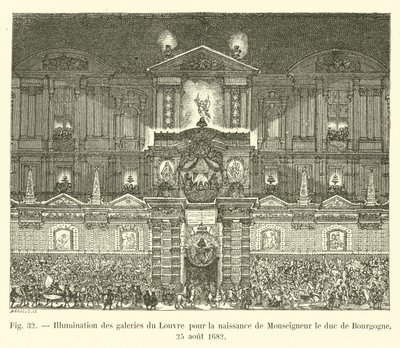 Iluminacja krużganków Luwru z okazji urodzin księcia Burgundii, 25 sierpnia 1682 r. autorstwa French School