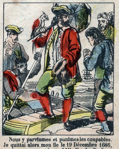 Ilustracja do Księgi Daniela Defoe (De foe) „”Robinson Crusoe””. Obrazowanie epinal z końca XIX wieku. autorstwa French School