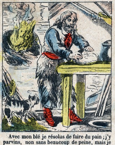 Ilustracja do Księgi Daniela Defoe (De foe) „”Robinson Crusoe””. Obrazowanie epinal z końca XIX wieku. autorstwa French School