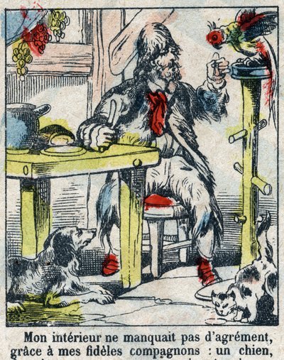 Ilustracja do Księgi Daniela Defoe (De foe) „”Robinson Crusoe””. Obrazowanie epinal z końca XIX wieku. autorstwa French School