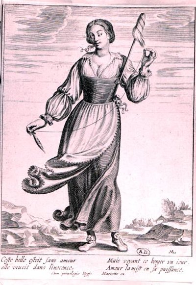 Ilustracja przedstawiająca pasterkę (rycina) (zdjęcie czarno-białe) autorstwa French School