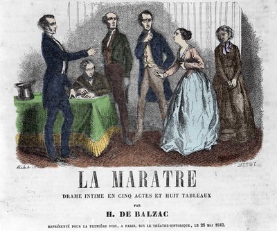 Ilustracja do „La Maratre”, dramatu w pięciu aktach i ośmiu obrazach autorstwa Honore de Balzac. autorstwa French School