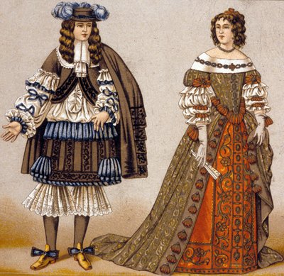 Ilustracja do postaci Alceste i Celimene w spektaklu „Mizantrop” Moliera (kolorowa grawerunek) autorstwa French School