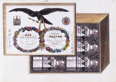 Ilustracja do opakowania wody kolońskiej, ok. 1825 (akwarela i bodycolor) autorstwa French School