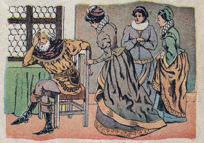 Ilustracja do bajki „Piękna i Bete”: kupiec zagubiony w bólu. Grawerowanie wizerunków Quinna, około 1890 r. autorstwa French School