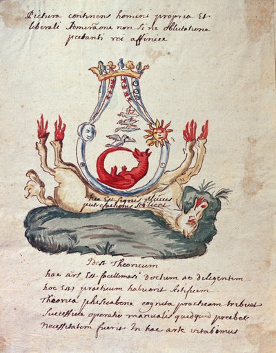 Ilustracja z Klucza do wielkiej nauki o nieznanym dziele filozoficznym, czyli wiecznej odnowie rzeczy w gniciu (atrament i toaleta na papierze) autorstwa French School
