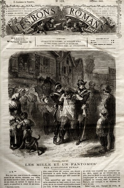 Ilustracja z powieści „Tysiąc Fantomów” Alexandre Dumas pere ukazała się w „The Bons Romans” z 28.03.1865 autorstwa French School