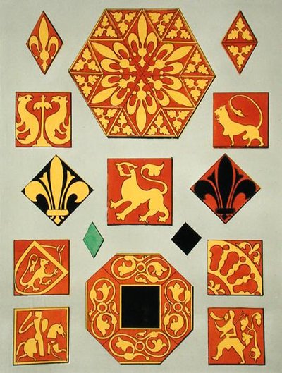Ilustracja XIII-wiecznych wzorów ceramicznych z księgi źródłowej dekoracji (kolor lito) autorstwa French School