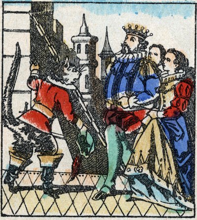 Ilustracja do bajki Charlesa Perraulta „Kot Botte”. Drzeworyt Imaging Pellerin - Epinal, sd. Koniec XIX wieku. autorstwa French School