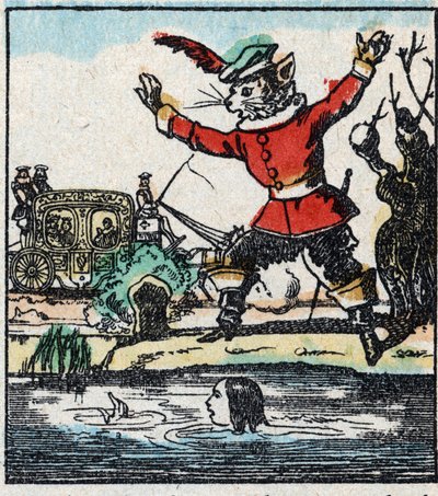 Ilustracja do bajki Charlesa Perraulta „Kot Botte”. Drzeworyt Imaging Pellerin - Epinal, sd. Koniec XIX wieku. autorstwa French School