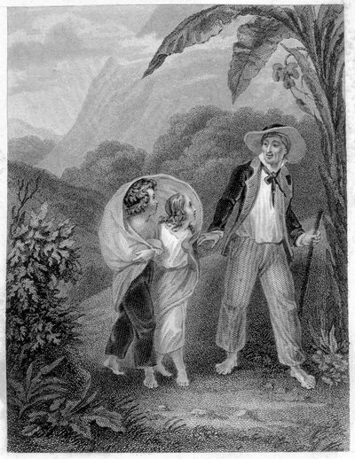 Ilustracja „Paula i Wirginii”. Roman autorstwa Henri Bernardina de Saint Pierre (Saint-Pierre lub St-Pierre), pisarz francuski (1737-1814). autorstwa French School