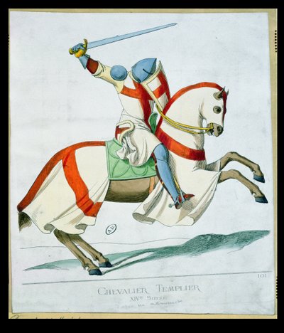 Ilustracja przedstawiająca templariusza, po XIV-wiecznym rękopisie autorstwa French School