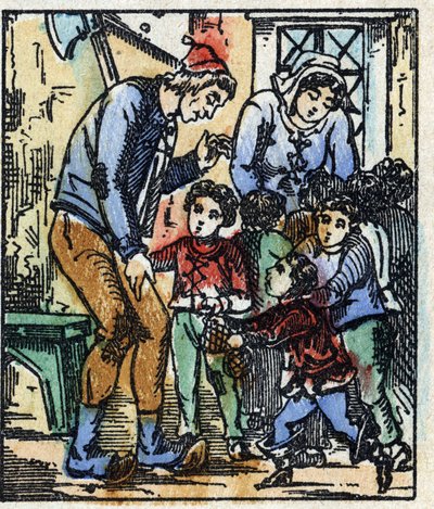 Ilustracja do bajki „Le petit poucet” autorstwa Charlesa Perraulta. Drzeworyt Imaging Pellerin - Epinal, sd. Koniec XIX wieku. autorstwa French School