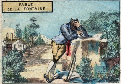 Ilustracja do bajki Jeana de la Fontaine (1621-1695): wilk został pasterzem. Obrazowanie epinal z końca XIX wieku. autorstwa French School