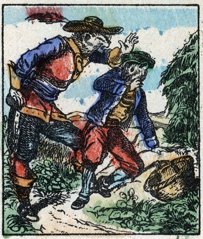 Ilustracja do bajki „Raminagrobis i myszy” Grawerowanie w drewnie firmy Imaging Pellerin - Epinal, sd. Koniec XIX wieku. autorstwa French School