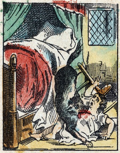 Ilustracja do bajki „Czerwony Kapturek” autorstwa Charlesa Perraulta. Drzeworyt firmy Imaging Pellerin - Epinal, sd. Koniec XIX wieku. autorstwa French School