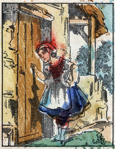 Ilustracja do bajki „Czerwony Kapturek” autorstwa Charlesa Perraulta. Drzeworyt firmy Imaging Pellerin - Epinal, sd. Koniec XIX wieku. autorstwa French School