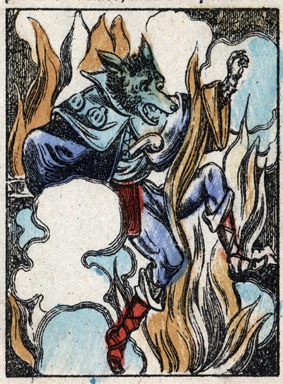 Ilustracja do bajki „Wilk, koza i siedem bikietów” Drzeworyt z Imaging Pellerin - Epinal, sd. Koniec XIX wieku. autorstwa French School