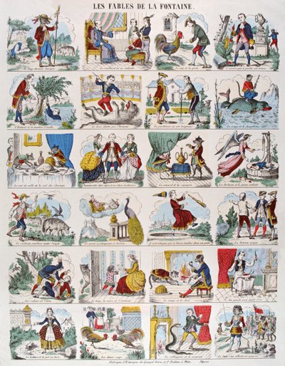 Ilustracje do Bajek autorstwa Jean de La Fontaine (1621-95) imagerie Gangel i P. Didion w Metz (kolorowe grawerowanie) autorstwa French School