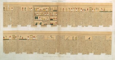 Ilustracje rękopisu Pampusa z hieroglifami, Hypogees, Teby, tablica 75 z tomu II "Opisów Egiptu", grawerowane przez Willemina, wyd. 1822 (akwatinta) autorstwa French School