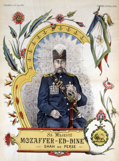 Obraz epinal, Mozaffer ed dine (Mozaffer-ed-dine, Mozaffar-al-Din, Mozaffar al Din, Mozafaredin) szacha Persji w latach 1896-1906. autorstwa French School