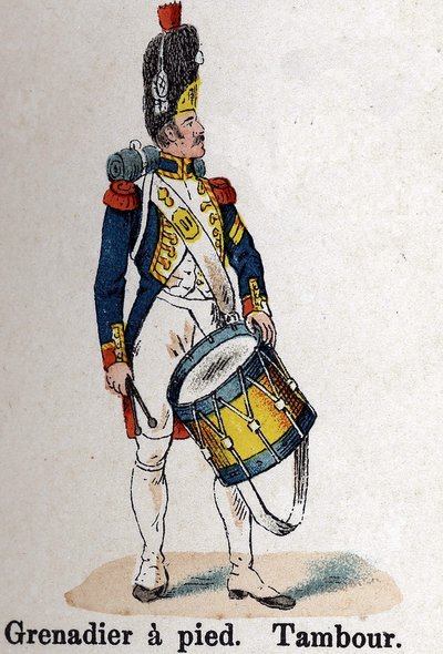 Gwardia Cesarska Napoleona I: Grenadier pieszo - Bęben. Talerz z książki Les Uniformes de l