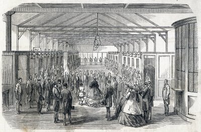 Impress Eugenie i Imperial Prince odwiedzają Bank Francji, 23 czerwca 1866 - - grawerowanie w Le MONDE Illustrous DU 07/07/1866 autorstwa French School