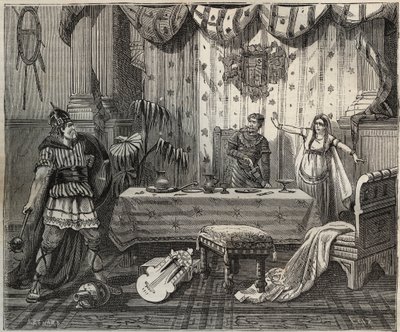 W 978 Lothaire (941-986), król franków (Lothair) wszedł do pałacu Ottona II Świętego Cesarstwa (955-983) i jego żony Theophano lub Theophanu lub Theophania Skleraina (655-991) w Akwizgranie, ale rodzina cesarska była w stanie schwytać. ilustracja ja autorstwa French School