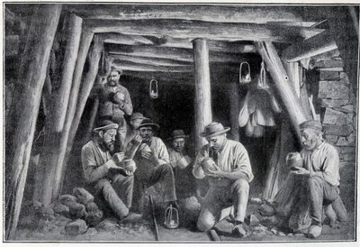 W kopalni: „zapalniczka”, obiad górników, koniec XIX w. autorstwa French School