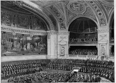 Inauguracja nowej Sorbony w 1889 r.: podczas uroczystości wielki amfiteatr. autorstwa French School