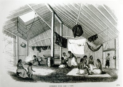 Wewnątrz chaty tahitańskiej, z „Voyages dans Les Deux Oceans”, Eugene Delessert, 1848 autorstwa French School