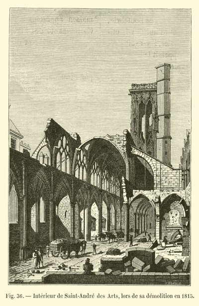 Wnętrze Saint-Andre des Arts, podczas jego rozbiórki w 1815 r. autorstwa French School