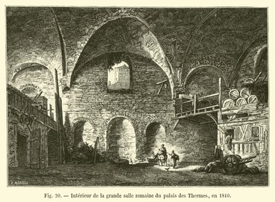 Wnętrze wielkiej sali rzymskiej Palais des Thermes, 1810 autorstwa French School
