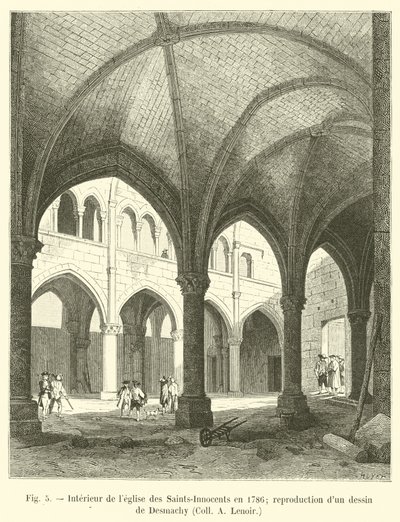 Wnętrze kościoła Świętych-Niewinnych z 1786 r.; reprodukcja rysunku Desmachy