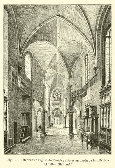 Wnętrze kościoła świątyni; z rysunku w kolekcji dUxelles, Biblia nat autorstwa French School