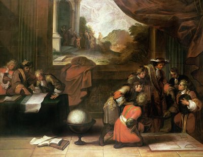 Wnętrze sali z geografami i matematykami, ok. 1680-90 autorstwa French School