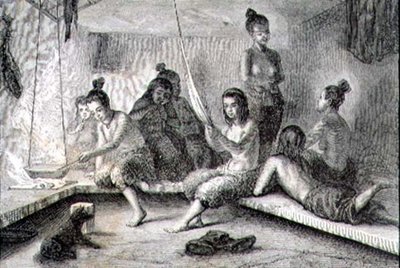 Wnętrze chaty eskimoskiej w latach 60. XIX wieku (rycina) autorstwa French School