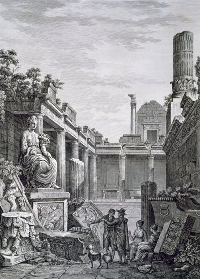 Wnętrze łaźni rzymskich, Nimes, od starożytności Francji: tom I, Zabytki Nimes autorstwa French School