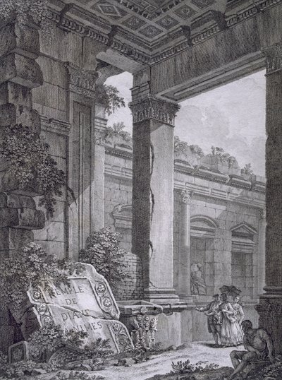 Wnętrze świątyni Diany, Nimes, od starożytności Francji: tom I, Zabytki Nimes autorstwa French School