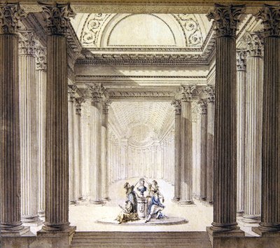Wnętrze Świątyni Cnoty, ok. 1770 (pióro i atrament z akwarelą na papierze) autorstwa French School