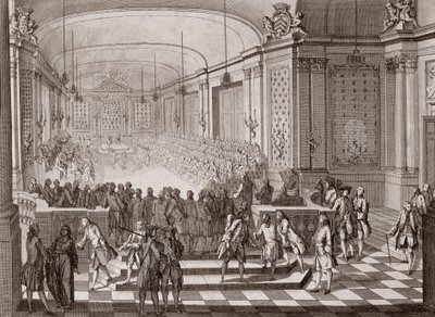 Widok wnętrza Sali Jakobinów w Nantes podczas utrzymywania Stanów Zjednoczonych Bretanii w 1764 roku. autorstwa French School