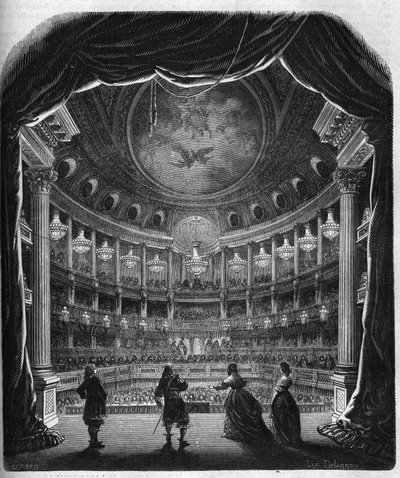 Widok wnętrza teatru zamku w Wersalu. Grawerowanie z lat 1867-1868. autorstwa French School