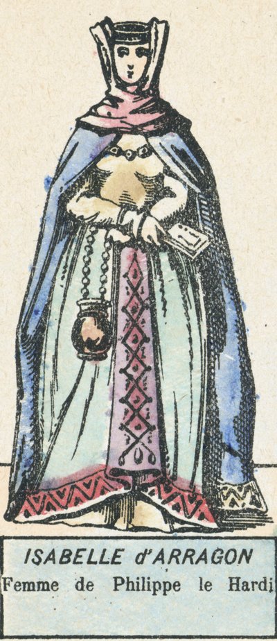 Isabella Arragon, żona Filipa Śmiałego (kolorowa grawerunek) autorstwa French School